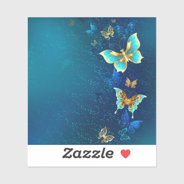 Sticker Papillons d'or sur un Arrière - plan bleu (Feuille)