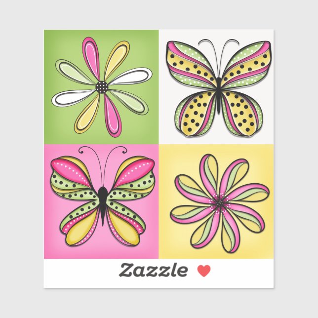 Sticker Papillons et fleurs Pop Art (Feuille)