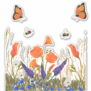 Sticker Papillons fleur sauvage
