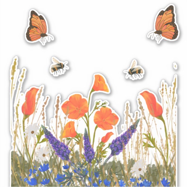 Sticker Papillons fleur sauvage (Devant)
