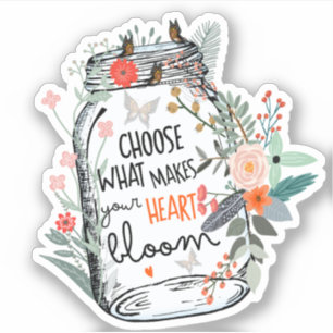Sticker Papillons Fleurs Pot Mason Citation Dicton