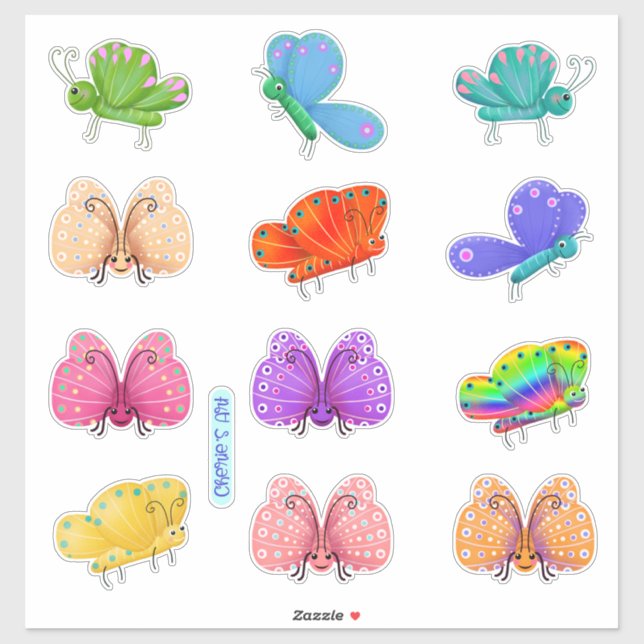 Sticker Papillons mignons et capricieux (Feuille)