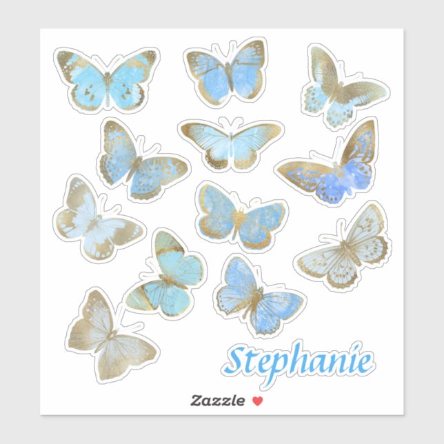 Sticker Papillons moucheté peints en bleu (Feuille)