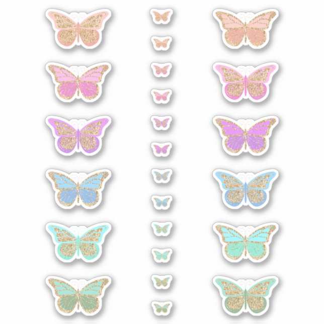 Sticker Papillons Pailletés Pastel Colorés (Devant)