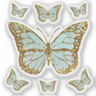 Sticker papillons pastel bleu faux parties scintillant