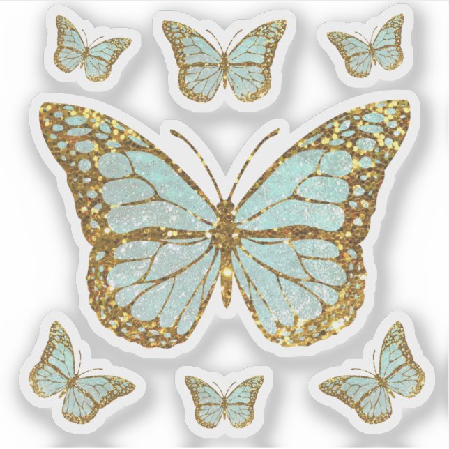 Sticker papillons pastel bleu faux parties scintillant (Devant)