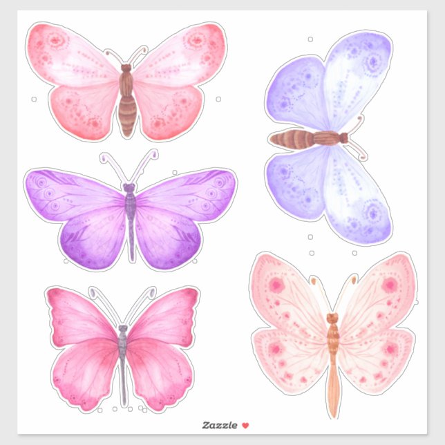 Sticker Papillons Rose Pâle Violet (Feuille)