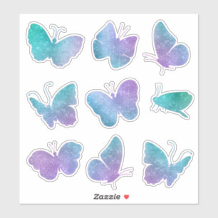 Sticker Papillons Turquoises pourpres Contour
