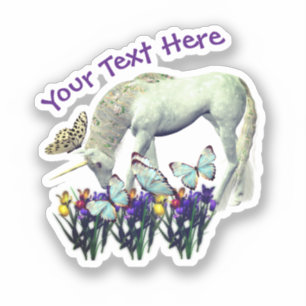 Sticker Papillons Unicorne Blanc Fleurs Personnalisées