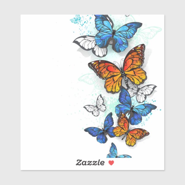 Sticker Papillons volants Morpho et Monarch (Feuille)