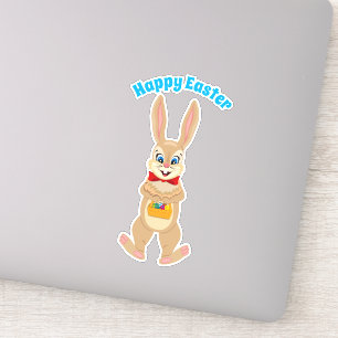 Sticker Pâques chouette lapin mignon avec des oeufs color