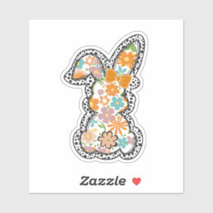 Sticker Pâques Floral Bunny Leopard frontière Joyeux Pâque