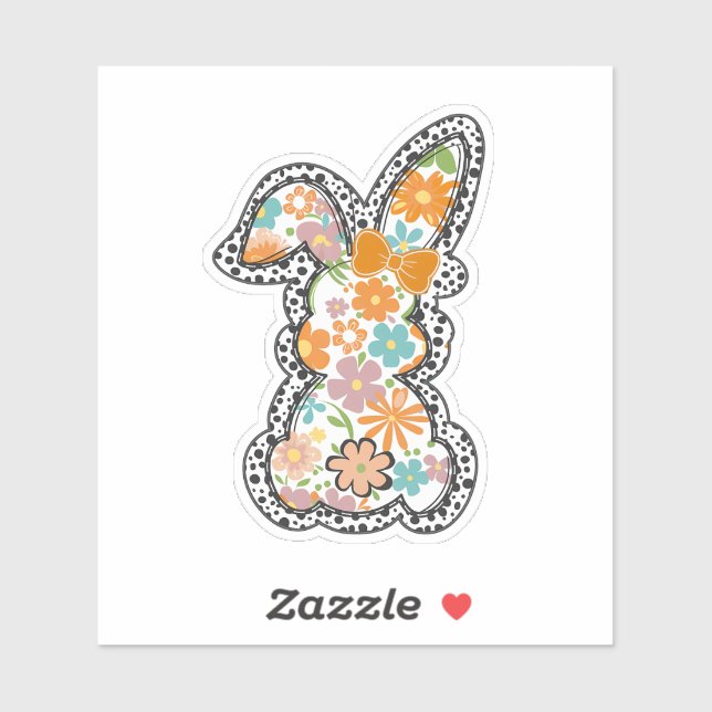 Sticker Pâques Floral Bunny Leopard frontière Joyeux Pâque (Feuille)