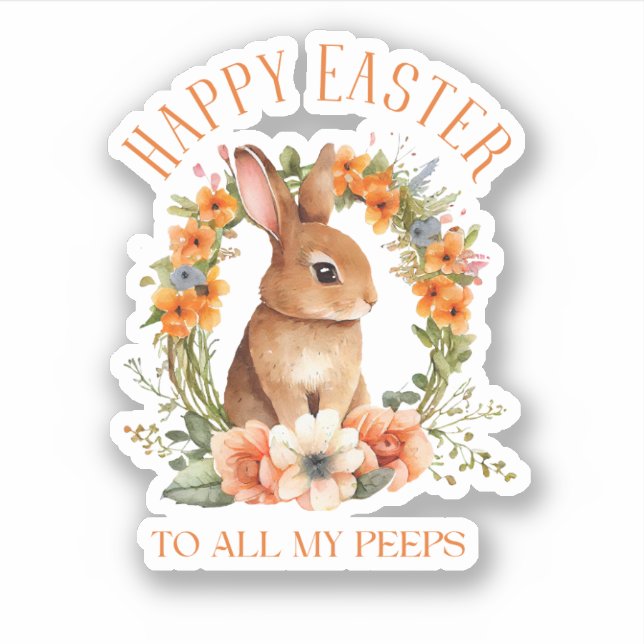 Sticker Pâques heureux à tous mes pairs, lapin amusant flo (Devant)
