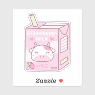 Sticker Paquet de Lait à la Fraise Mignon Doodle