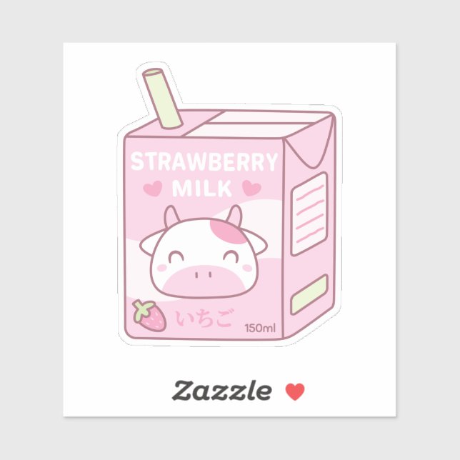 Sticker Paquet de Lait à la Fraise Mignon Doodle (Feuille)