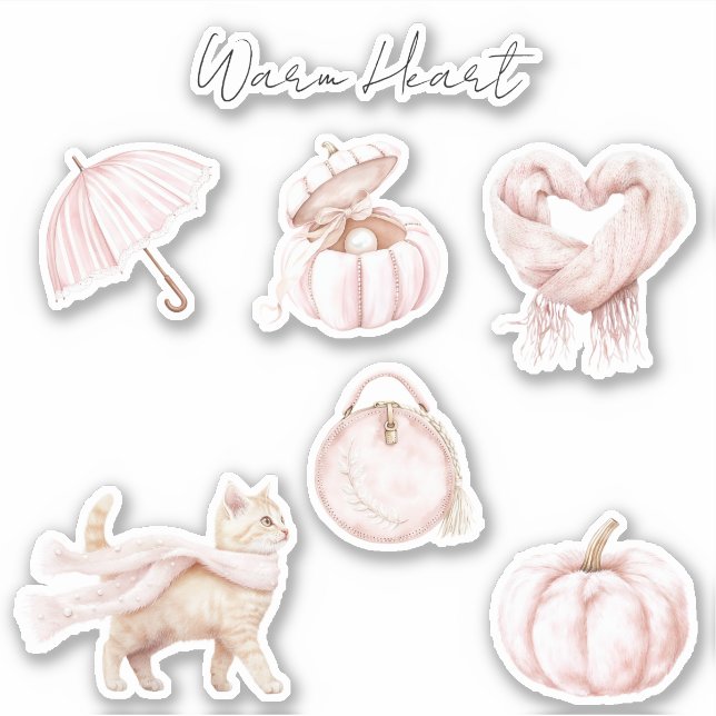 Sticker Parapluie Chat Écharpe Cœur Rose Pâle Citrouille (Devant)