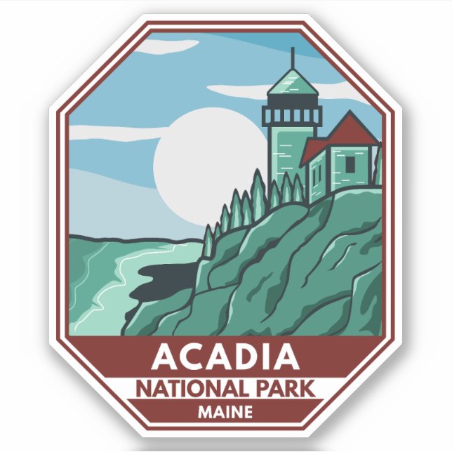 Sticker Parc national Acadia Phare du Maine Emblem rétro (Devant)