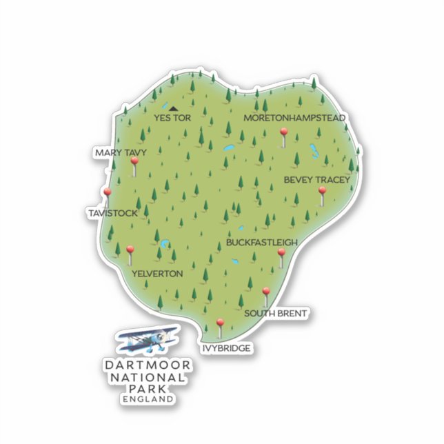 Sticker parc national de Dartmoor Angleterre carte (Devant)
