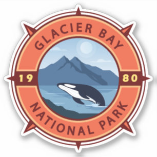 Sticker Parc national de Glacier Bay Orca Compas rétro
