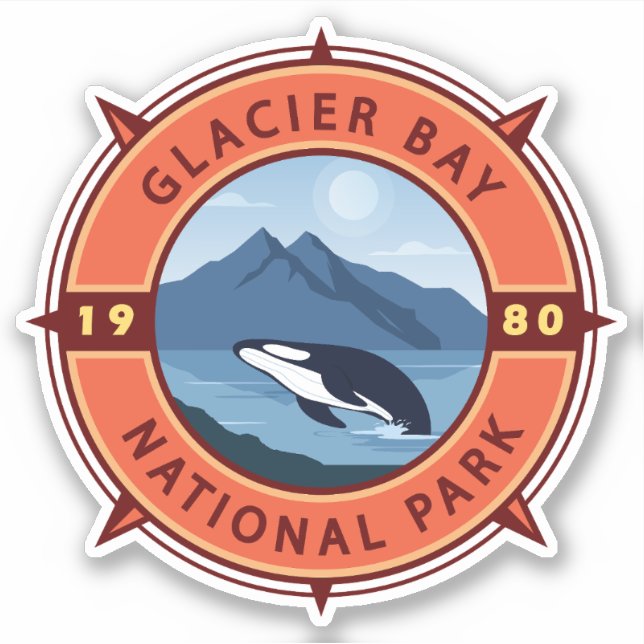 Sticker Parc national de Glacier Bay Orca Compas rétro (Devant)