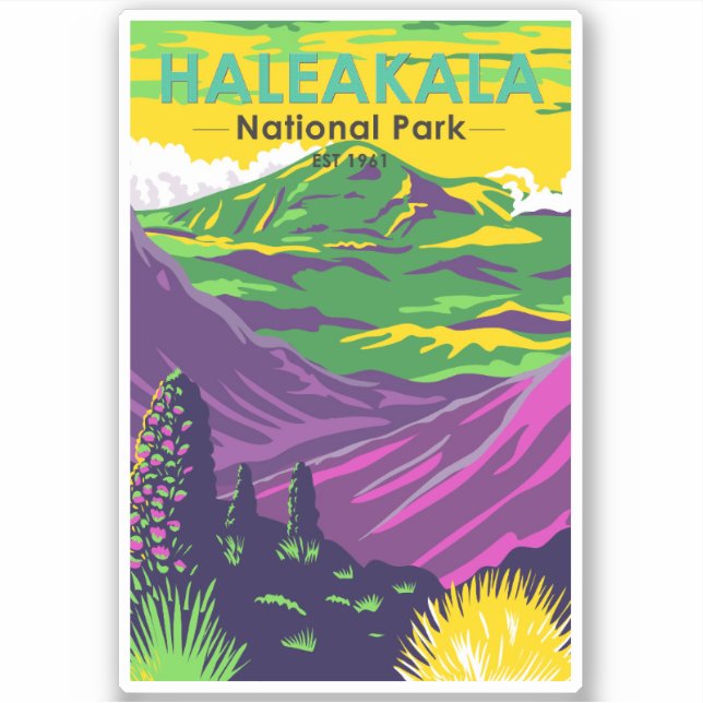 Sticker Parc national de Haleakala Hawaii Retro (Devant)