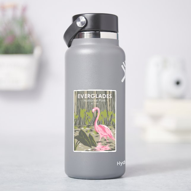 Sticker Parc national des Everglades Floride Flamant rose  (HydroFlask)