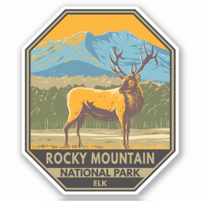 Sticker Parc national des Rocheuses Colorado Elk Vintage (Devant)