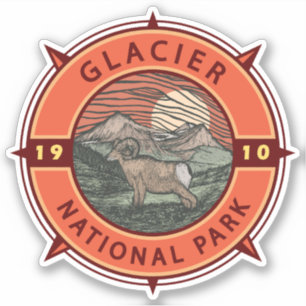 Sticker Parc national du Glacier Bighorn rétro Compas de m