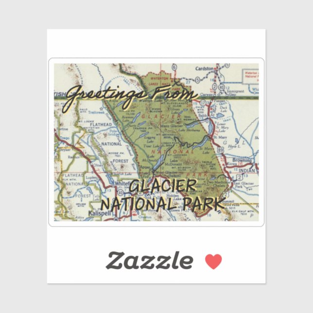 Sticker Parc national du Glacier Carte Vintage (Feuille)