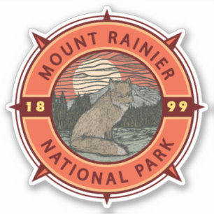 Sticker Parc national du Mont Rainier Red Fox Retro Compas