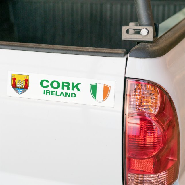 Sticker pare-chocs Cork Ireland Crest et Irish Fla (Sur camion)