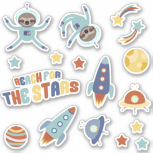 Sticker Paresseux de l'espace Étoiles Planètes Enfants