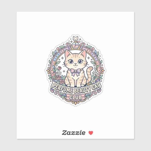Sticker Parfum Beauté Chat Mignon Chat T-Shirt Design - Pa (Feuille)