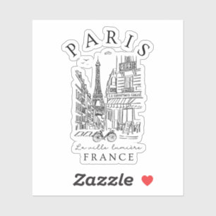 Sticker Paris France – Croquis souvenir Tour Eiffel & Café