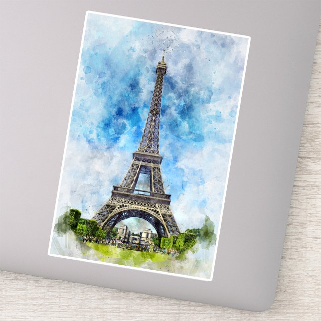 Sticker Paris France Tour Eiffel Aquarelle (Paris France Eiffel Tower Watercolor. Sticker)