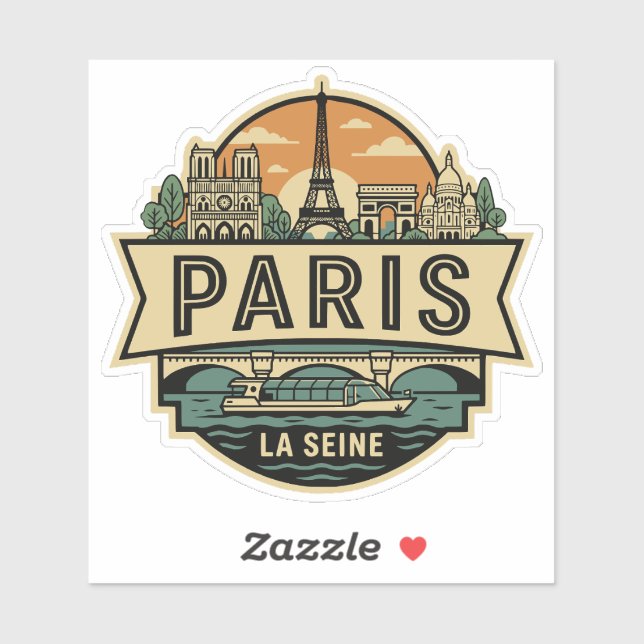 Sticker Paris France Vintage Travel Badge Eiffel Tower (Feuille)
