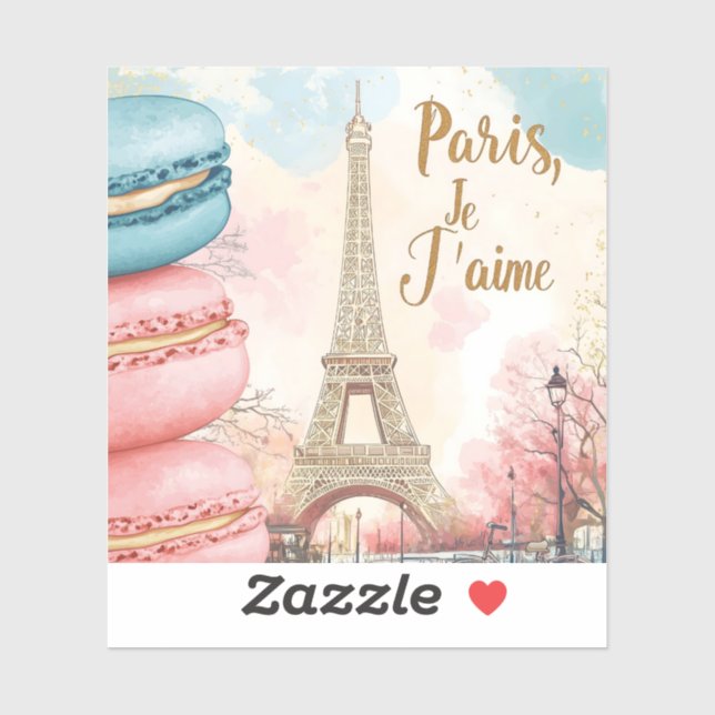 Sticker Paris, Je T'aime - Tour Eiffel avec Macarons (Feuille)