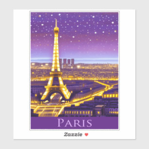 Sticker Paris sous un ciel étoilé violet