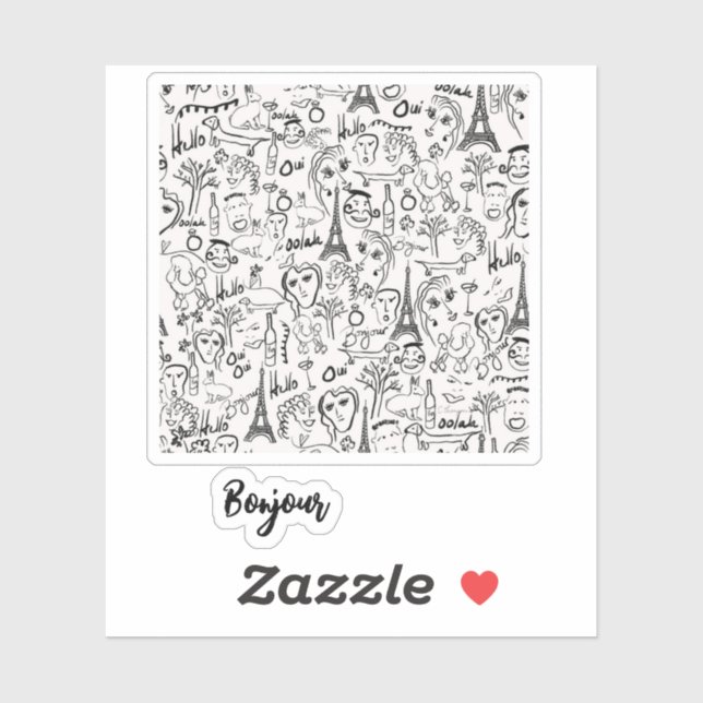 Sticker Paris Street Scene Bonjour par © Cathy Thompson (Feuille)