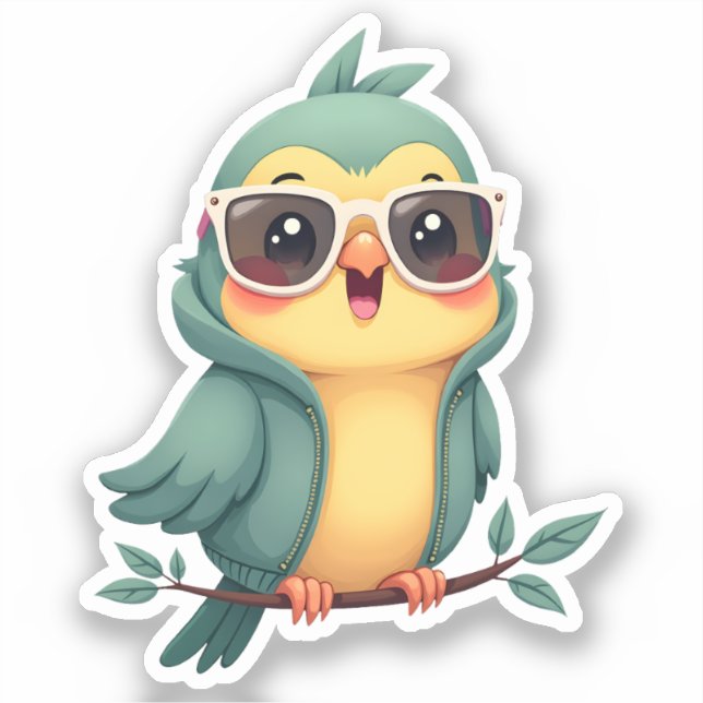 Sticker Parrot de la jungle cool | Oiseau tropical de Kawa (Recto)