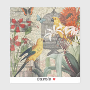 Sticker Parrot Jaune Tropical Antique Fleur