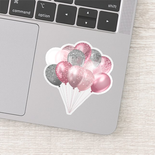 Sticker Parties scintillant Balloon Bunch rose et argent (Détail)