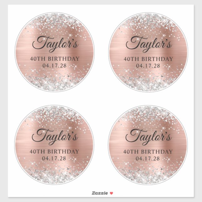 Sticker Parties scintillant d'argent Rose or 6" Cercles 40 (Feuille)