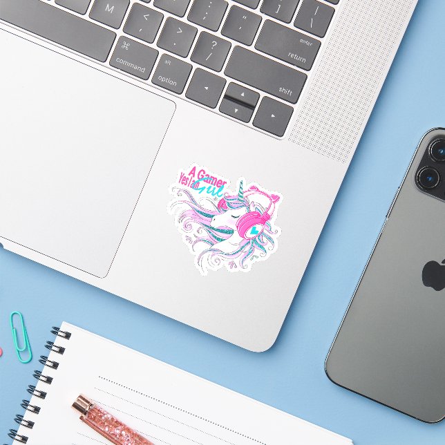 Sticker Parties scintillant de licorne magique (Ordinateur portable avec iPhone)