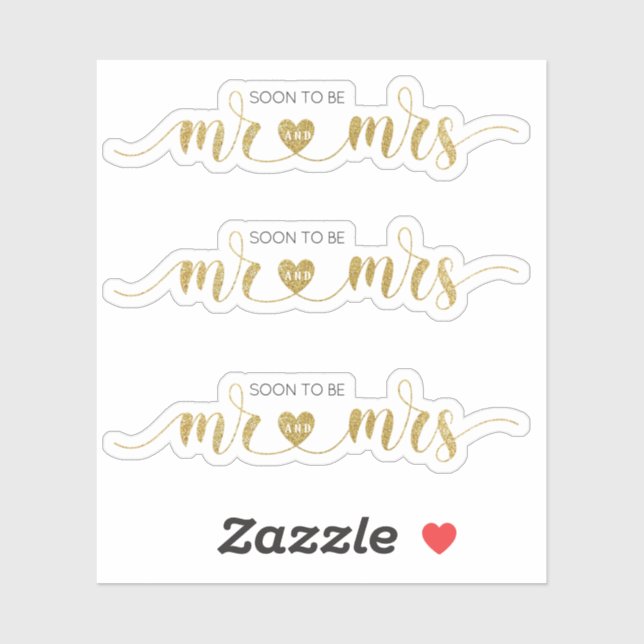 Sticker Parties scintillant d'or M. et Mme Wedding shower  (Feuille)
