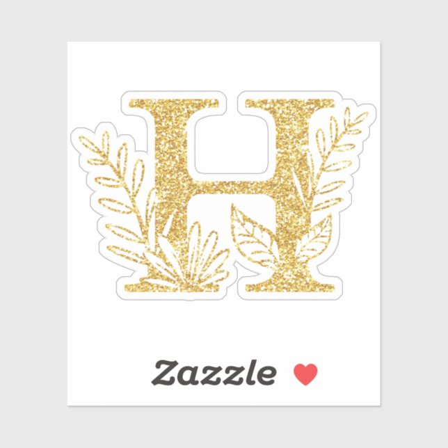 Sticker Parties scintillant d'or Monogramme initial H Flor (Feuille)