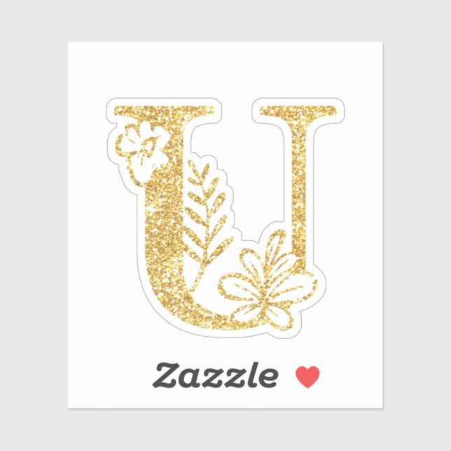 Sticker Parties scintillant d'or Monogramme U Floral initi (Feuille)