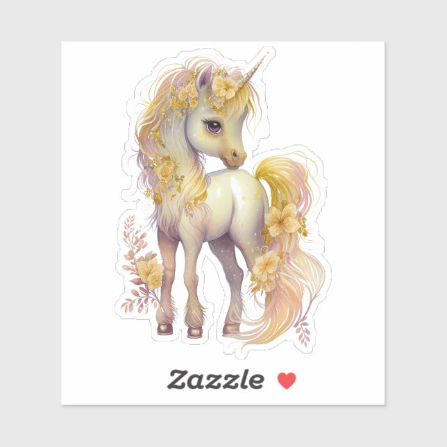 Sticker Parties scintillant d'or Unicorn mignonne Whimsica (Feuille)