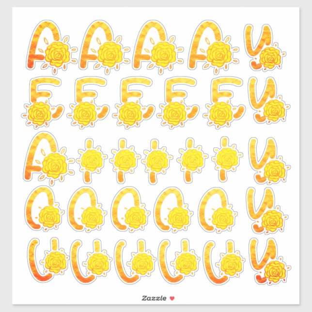 Sticker Parties scintillant Jaune Orange Florale Monogramm (Feuille)